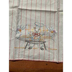 Vintage Red Pinstriped Hand Embroidered Chef cooking Hand Towel